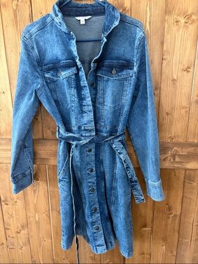 Denim Button-Front Belted Shirt Dress - Blue.  Never worn